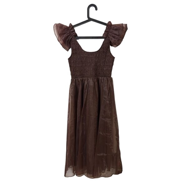 Sofie The Label Brown Taffeta Ruffle Midi Dress Size S Whimsigoth Fairycore - Picture 2 of 9